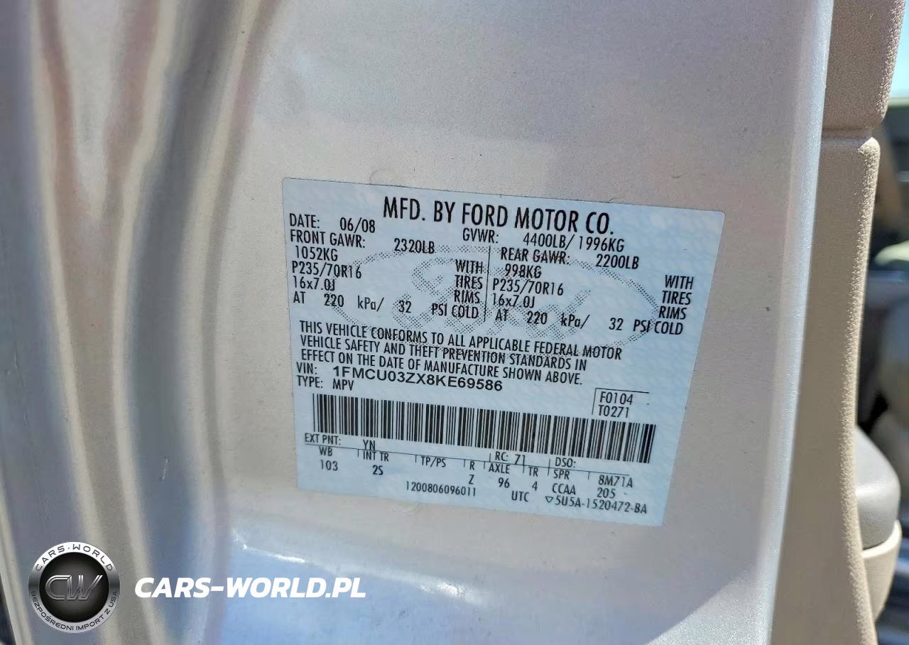 2008 Ford Escape Xlt VIN:1FMCU03ZX8KE69586 - 12
