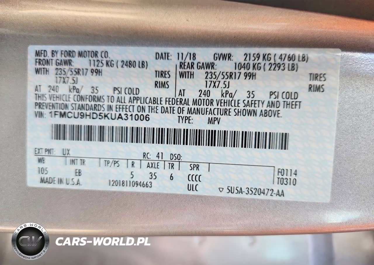 2019 Ford Escape Sel VIN:1FMCU9HD5KUA31006 - 12