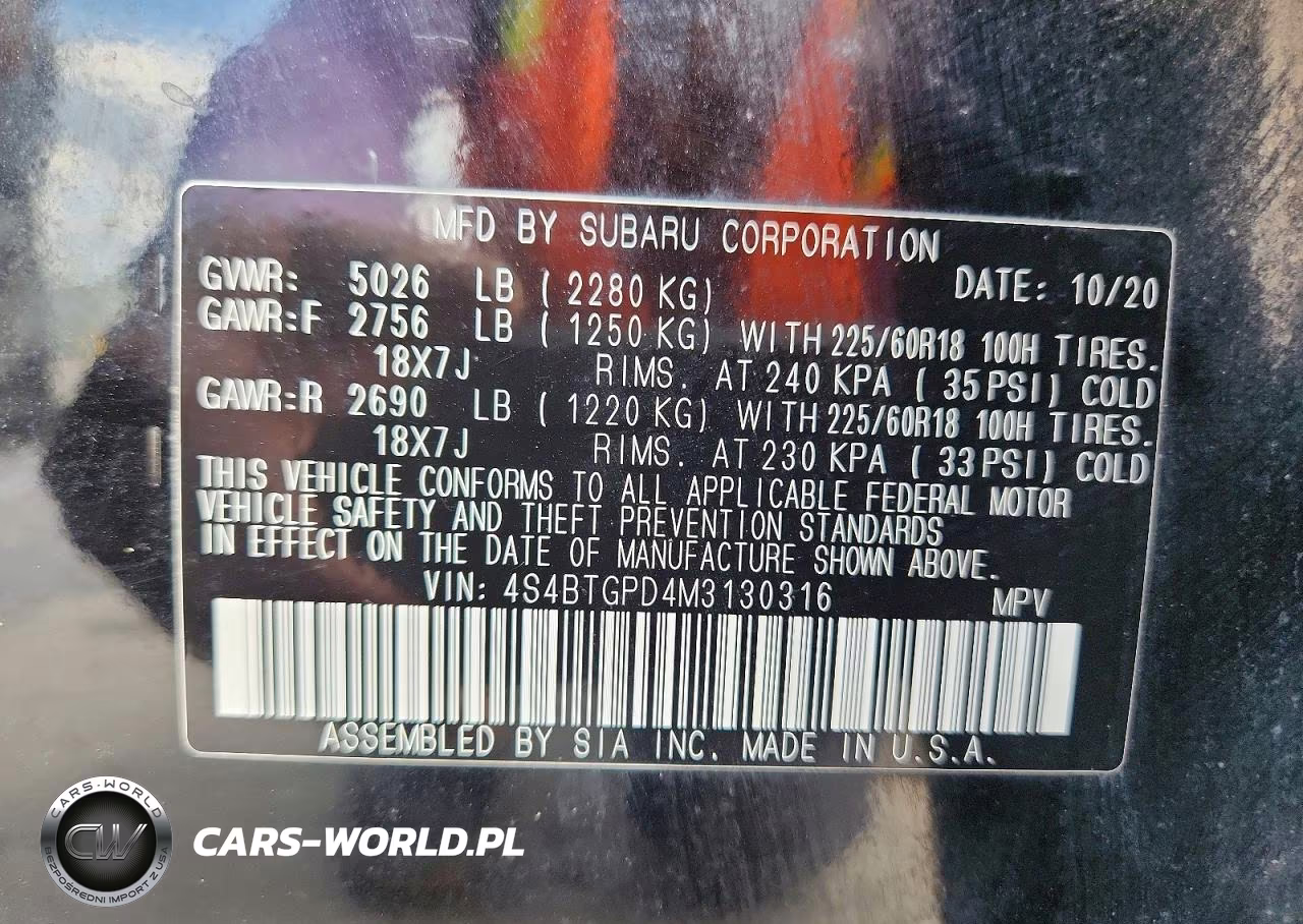2021 Subaru Outback Touring VIN:4S4BTGPD4M3130316 - 14