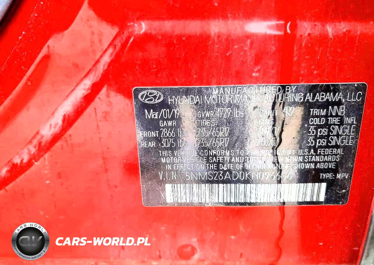 2019 Hyundai Santa Fe VIN:5NMS23AD0KH096656 - 13