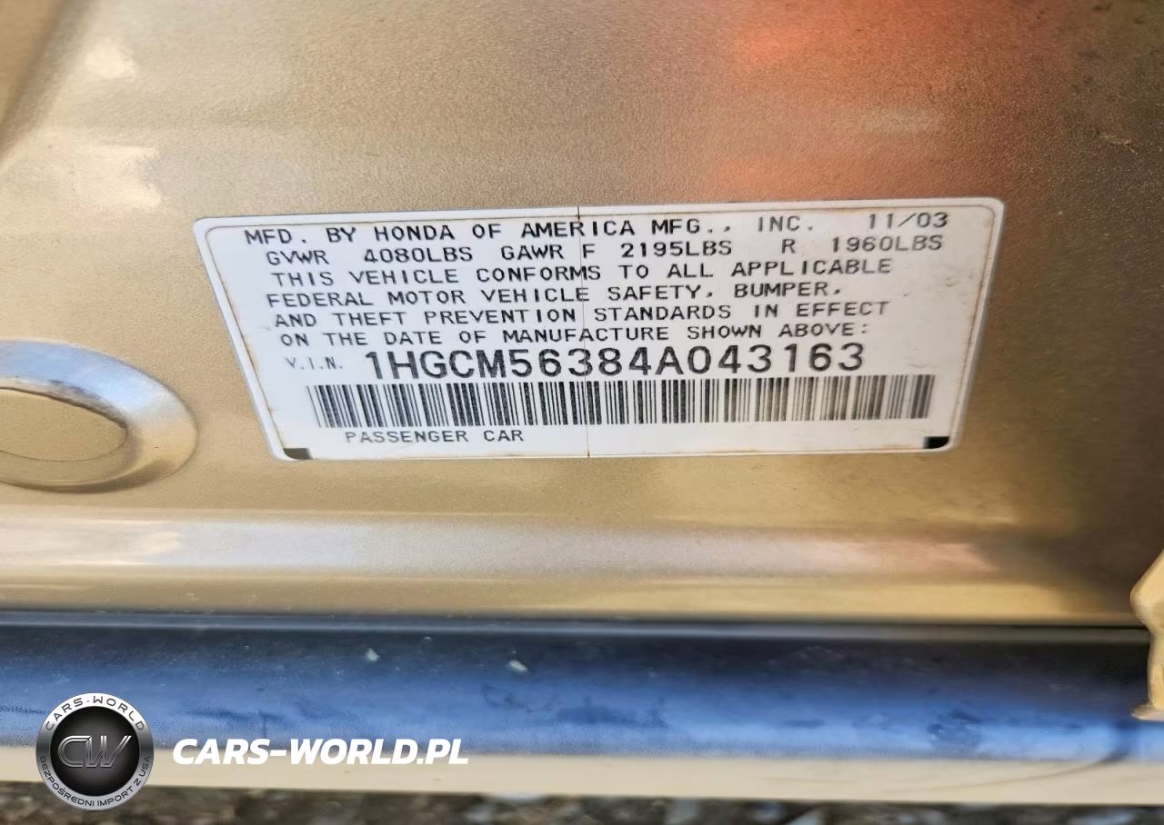 2004 Honda Accord Lx VIN:1HGCM56384A043163 - 12