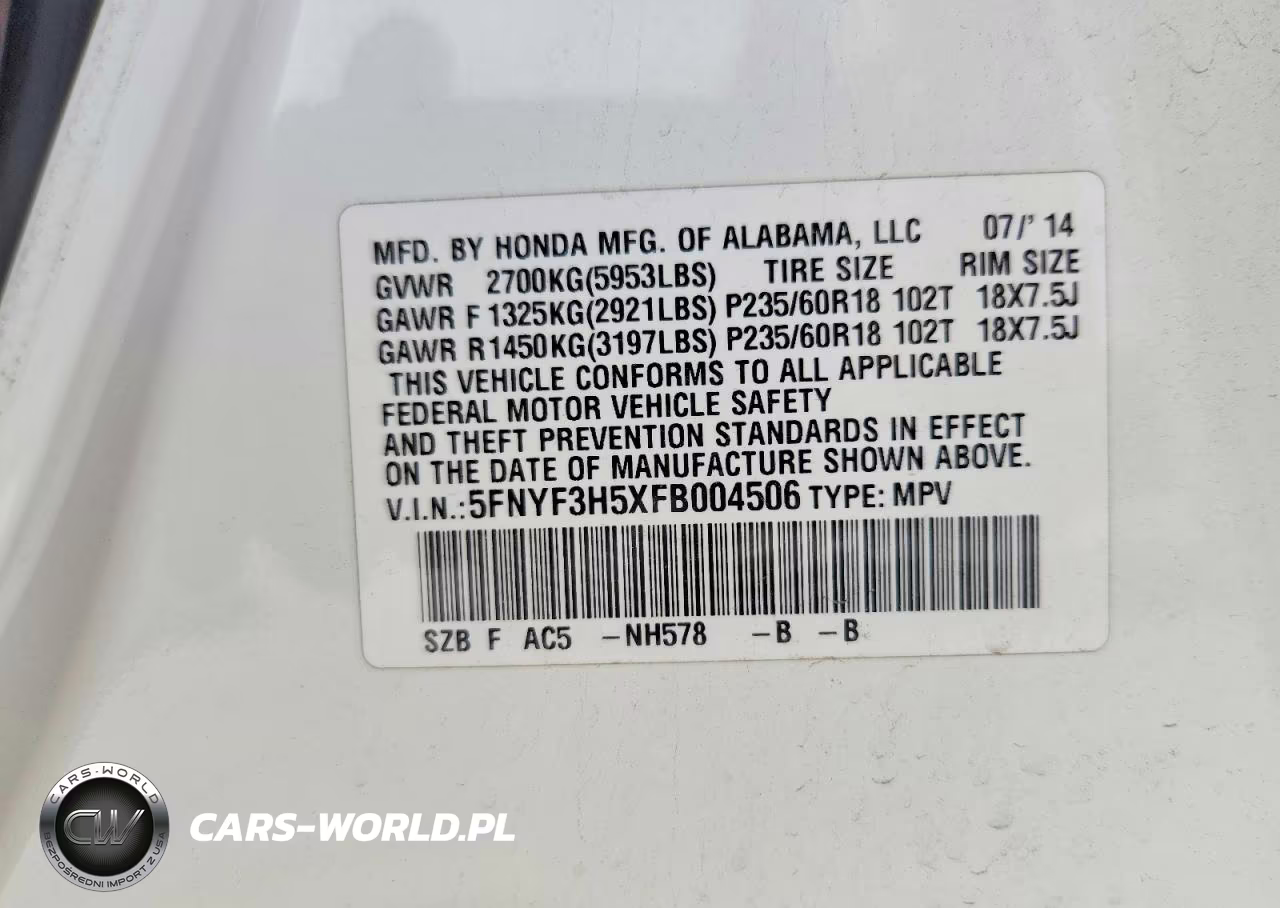 2015 Honda Pilot Exl VIN:5FNYF3H5XFB004506 - 12