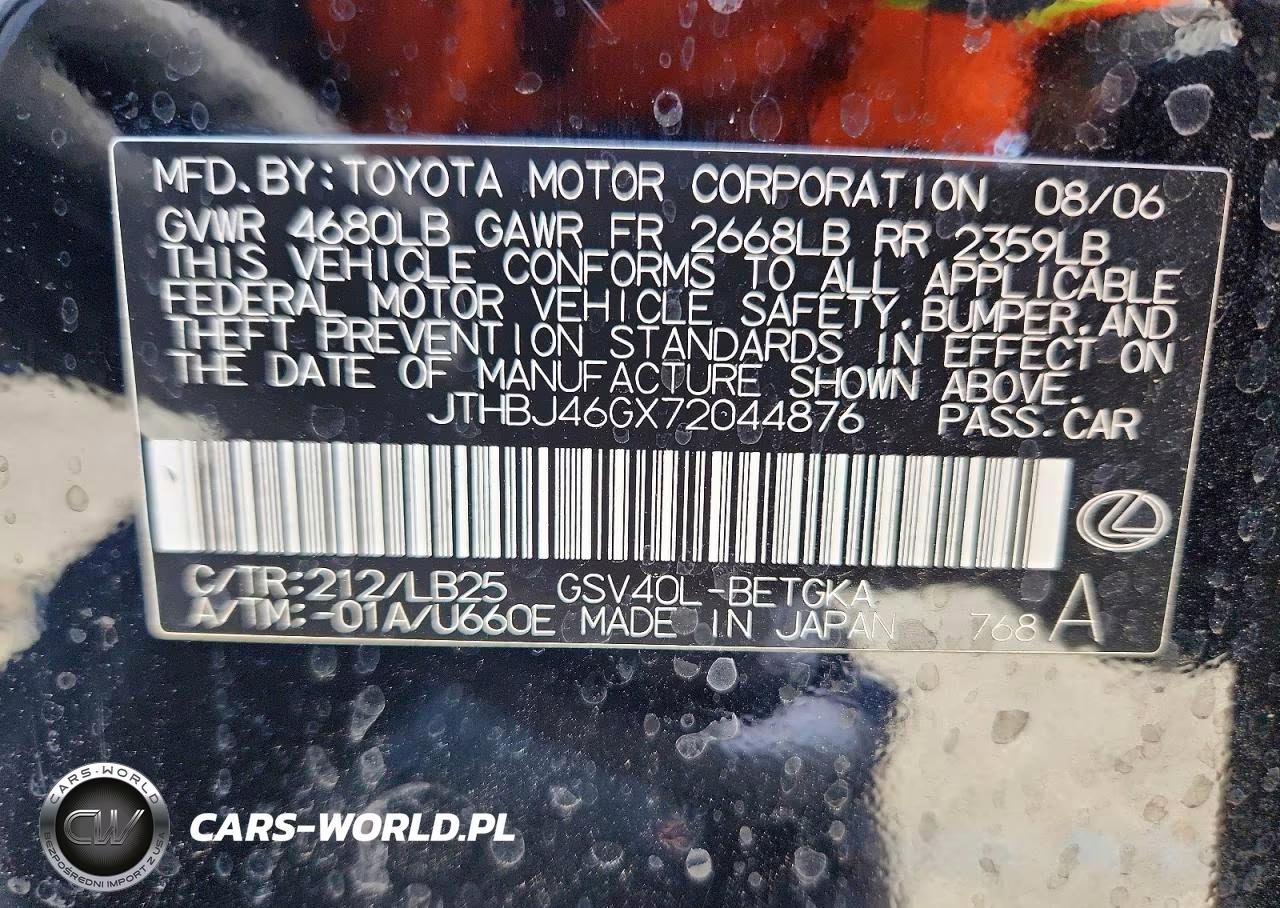 2007 LEXUS ES 350 VIN:JTHBJ46GX72044876 - 12