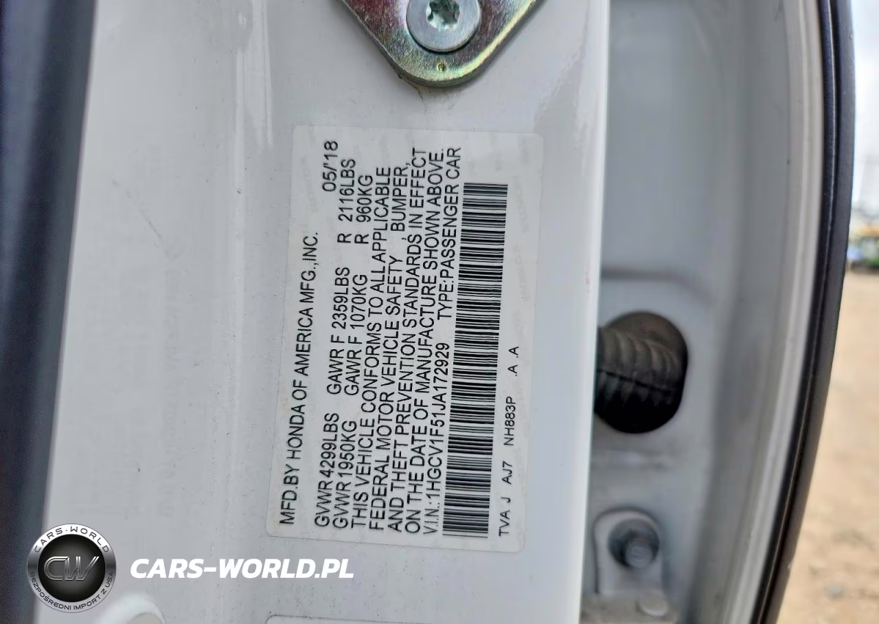 2018 Honda Accord Exl VIN:1HGCV1F51JA172929 - 12