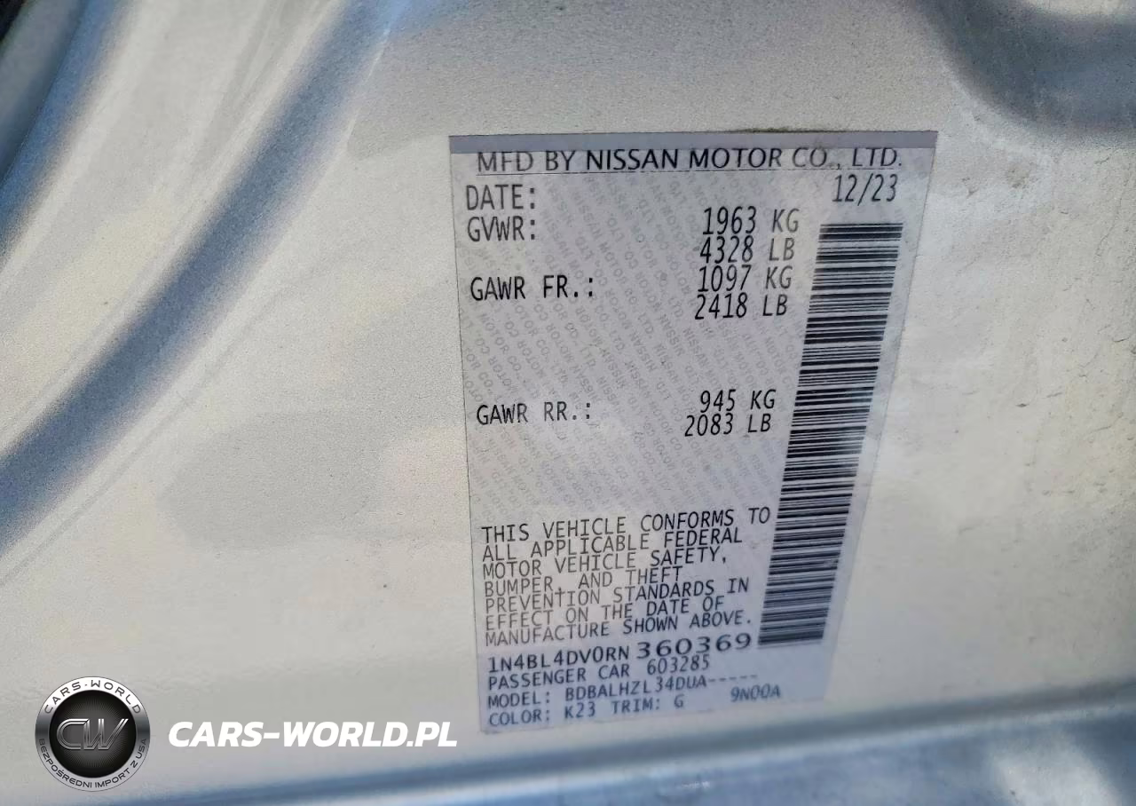 2024 Nissan Altima Sv VIN:1N4BL4DV0RN360369 - 12