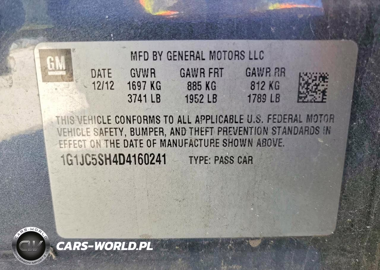 2013 Chevrolet Sonic Lt VIN:1G1JC5SH4D4160241 - 12