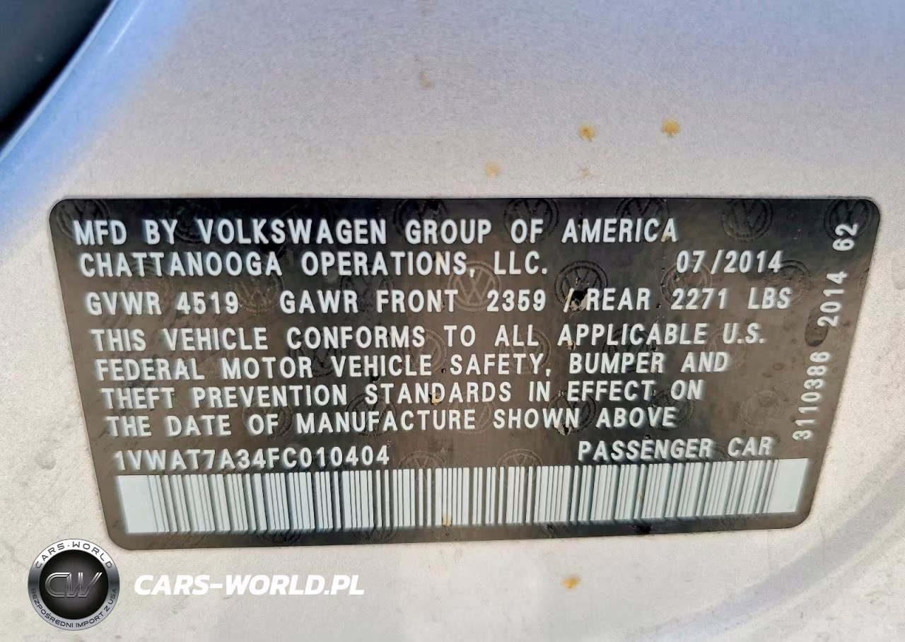 2015 Volkswagen Passat S VIN:1VWAT7A34FC010404 - 12