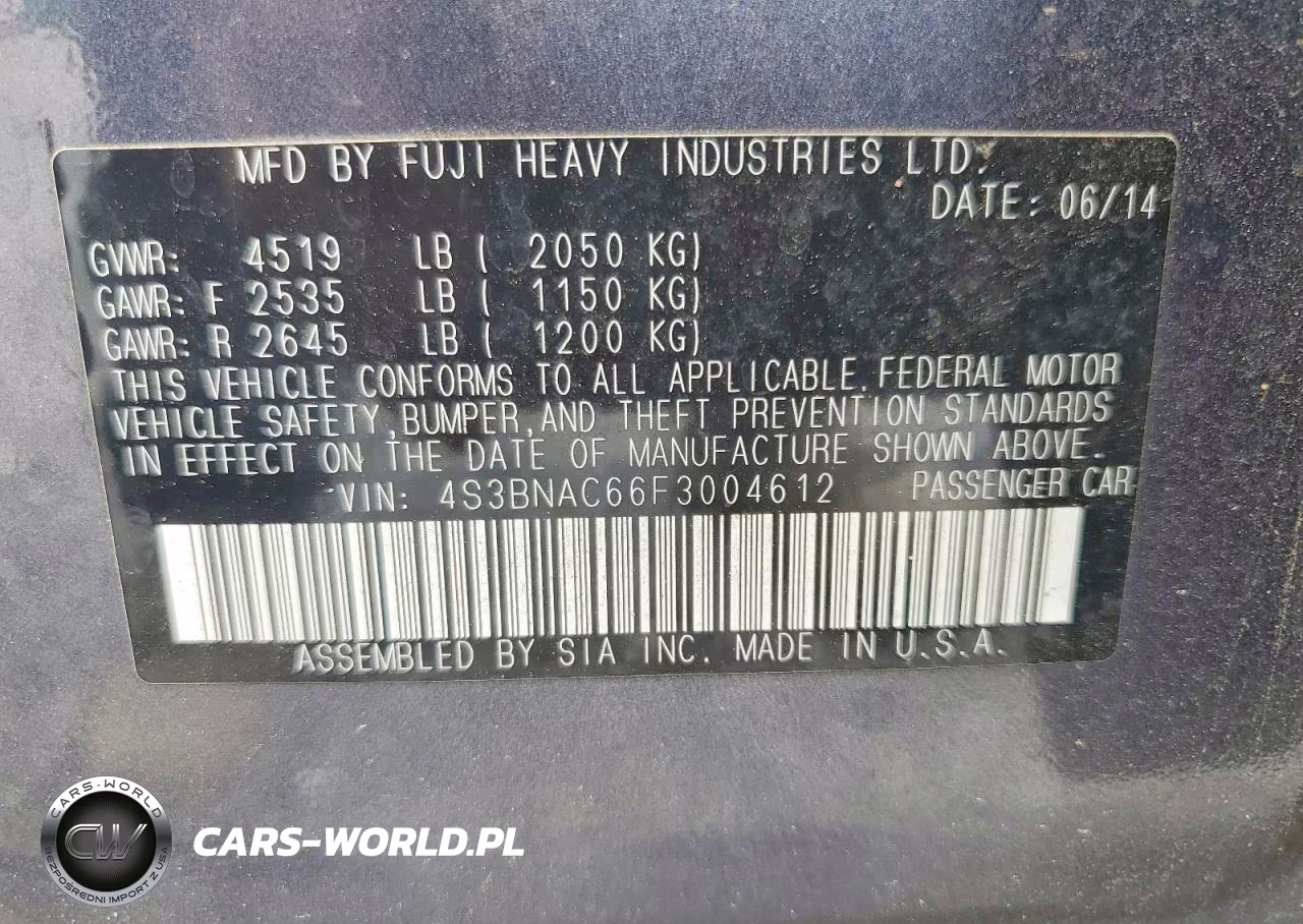 2015 Subaru Legacy 2.5I Premium VIN:4S3BNAC66F3004612 - 12
