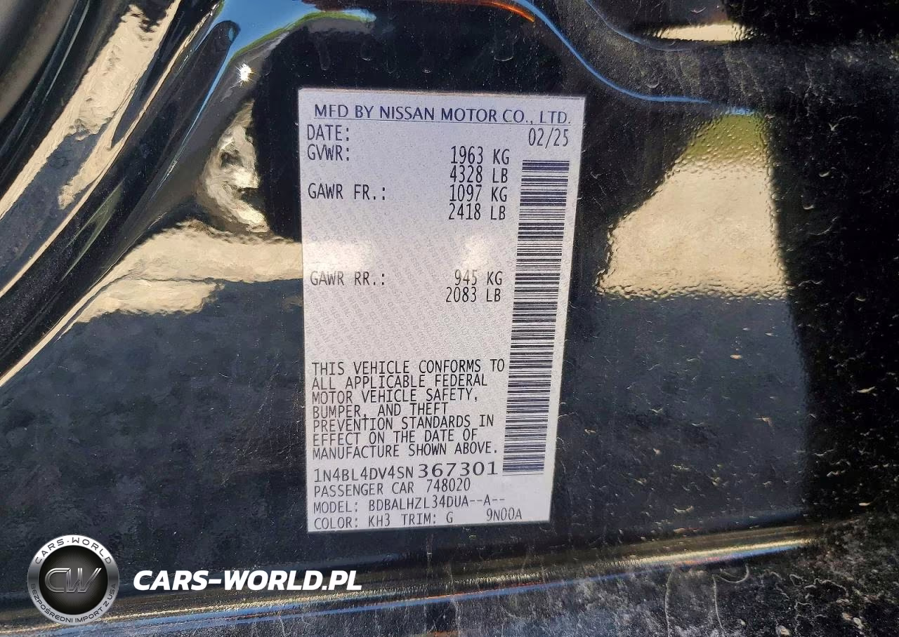 2025 Nissan Altima Sv VIN:1N4BL4DV4SN367301 - 12