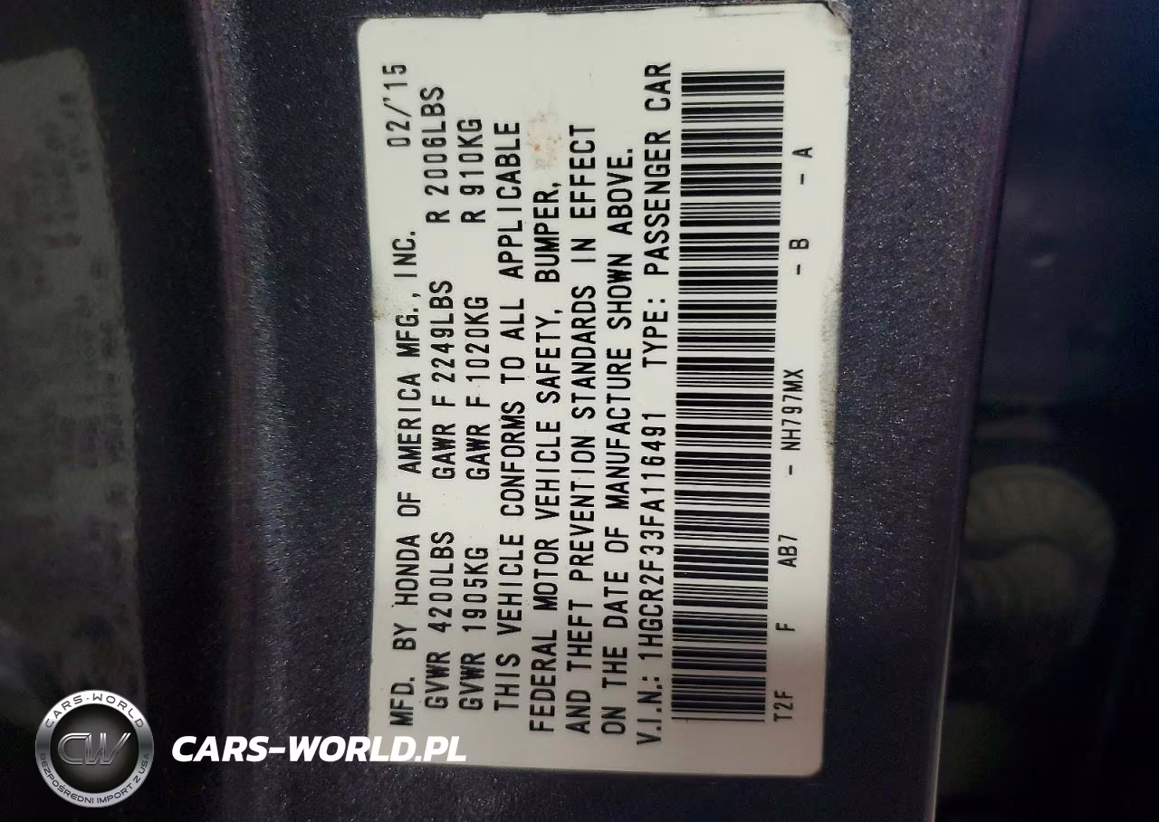 2015 Honda Accord Lx VIN:1HGCR2F33FA116491 - 12