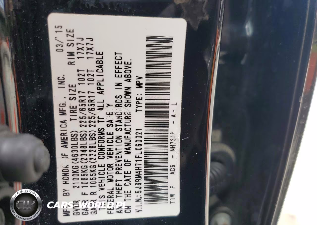 2015 Honda Cr-V Exl VIN:5J6RM4H71FL060021 - 13