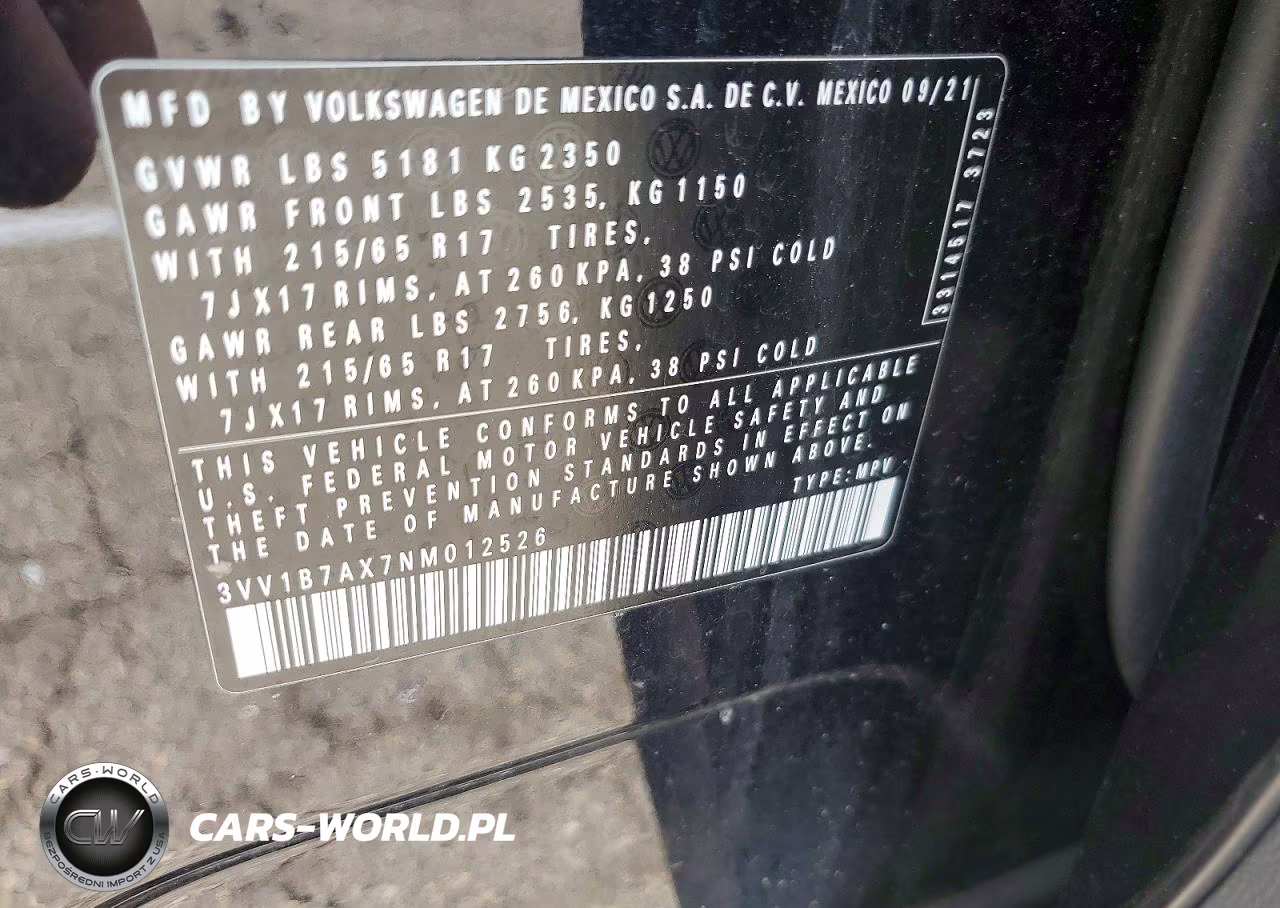 2022 Volkswagen Tiguan S VIN:3VV1B7AX7NM012526 - 13