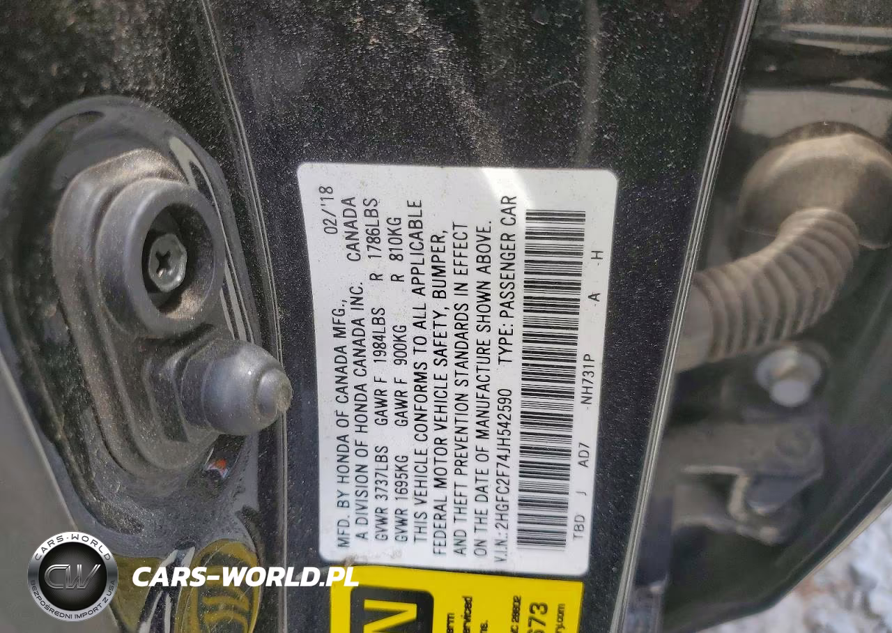 2018 Honda Civic Ex VIN:2HGFC2F74JH542590 - 12