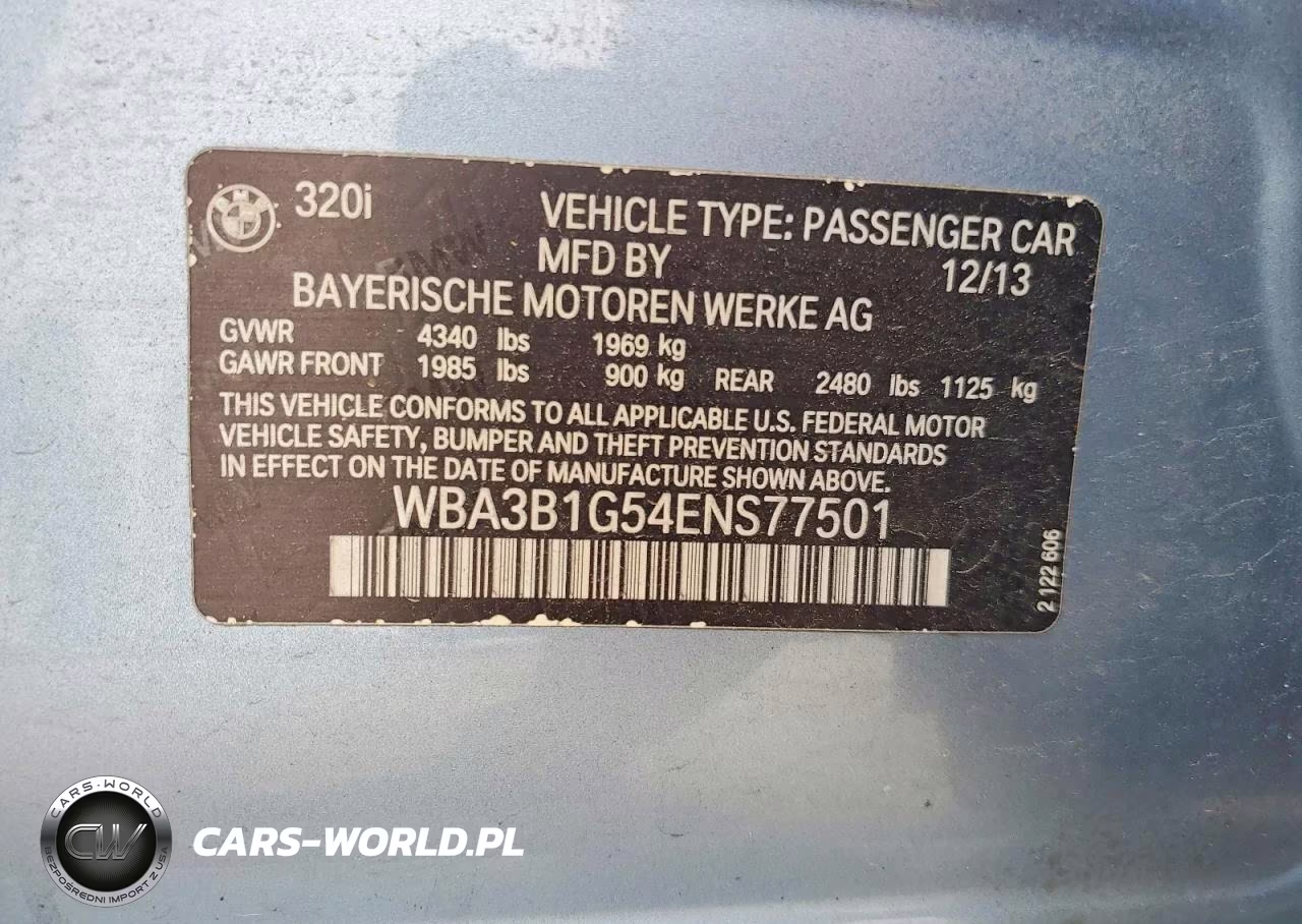2014 BMW 320 I VIN:WBA3B1G54ENS77501 - 12