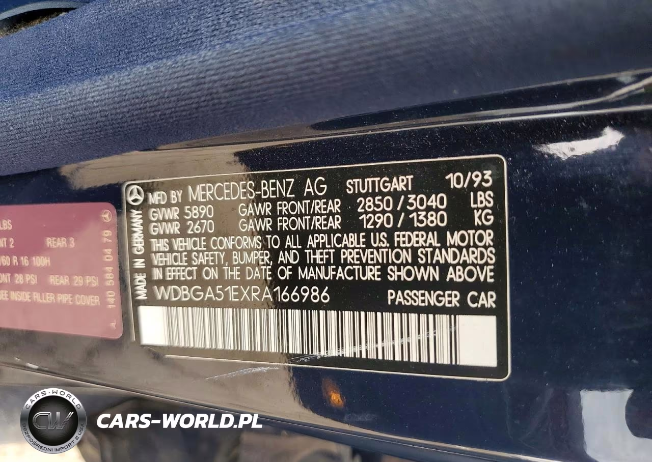 1994 Mercedes-Benz S 500 VIN:WDBGA51EXRA166986 - 12