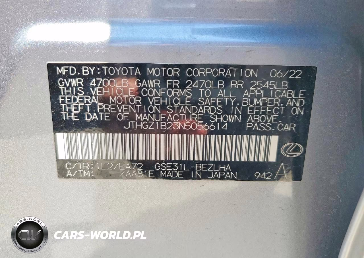 2022 Lexus Is 350 F Sport VIN:JTHGZ1B23N5056614 - 12
