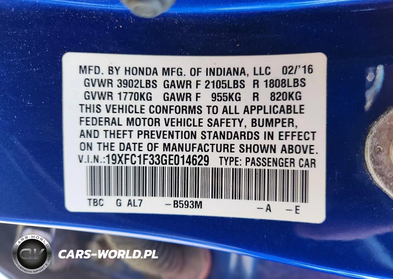 2016 Honda Civic Ex VIN:19XFC1F33GE014629 - 12