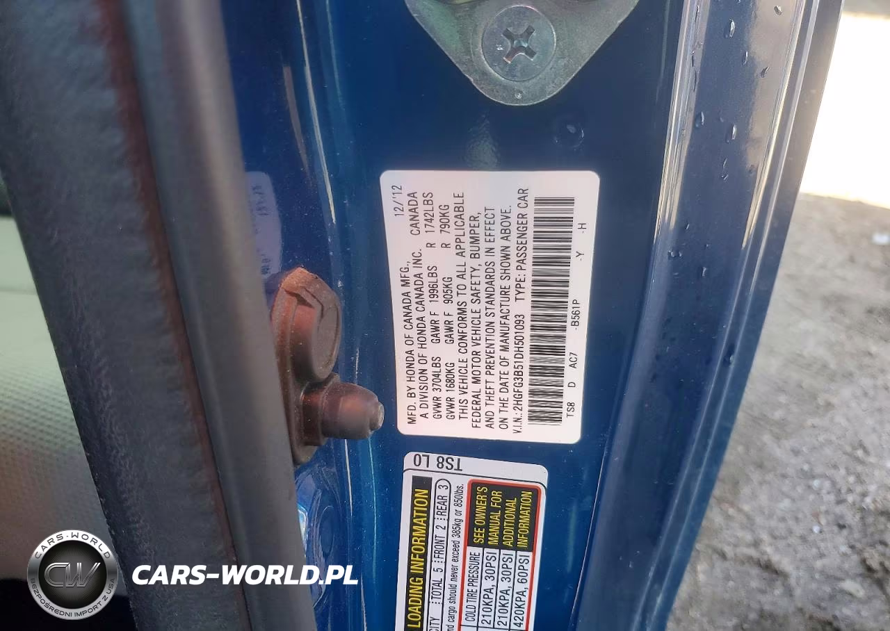2013 Honda Civic Lx VIN:2HGFG3B51DH501093 - 12