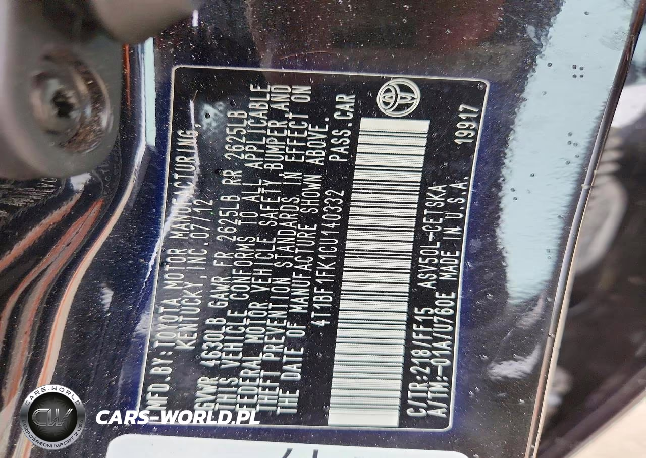 2012 Toyota Camry Se VIN:4T1BF1FK1CU140332 - 12
