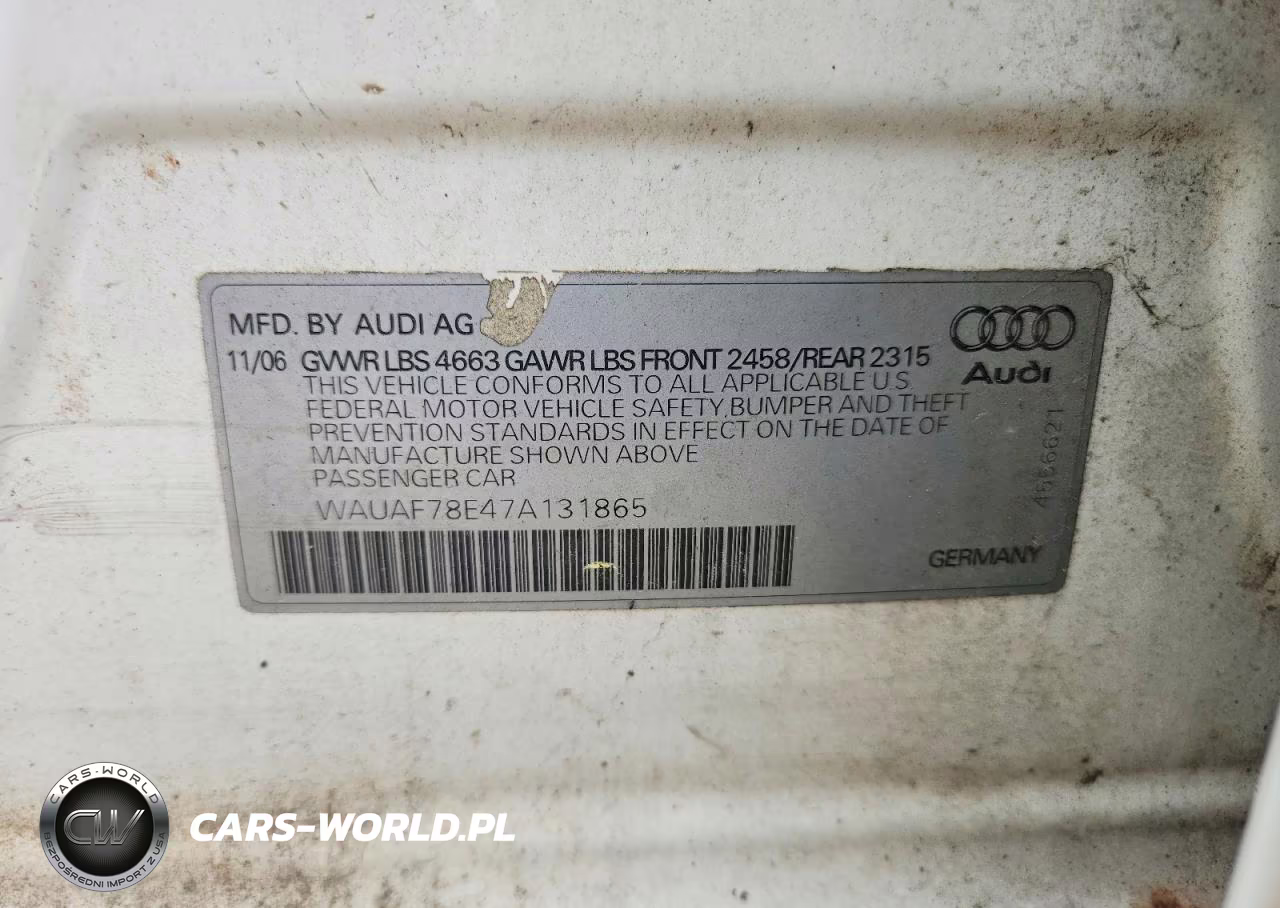 2007 Audi A4 2 VIN:WAUAF78E47A131865 - 12