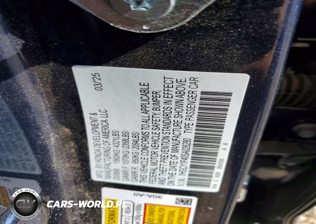 2025 Honda Accord Se VIN:1HGCY1F40SA026280 - 13