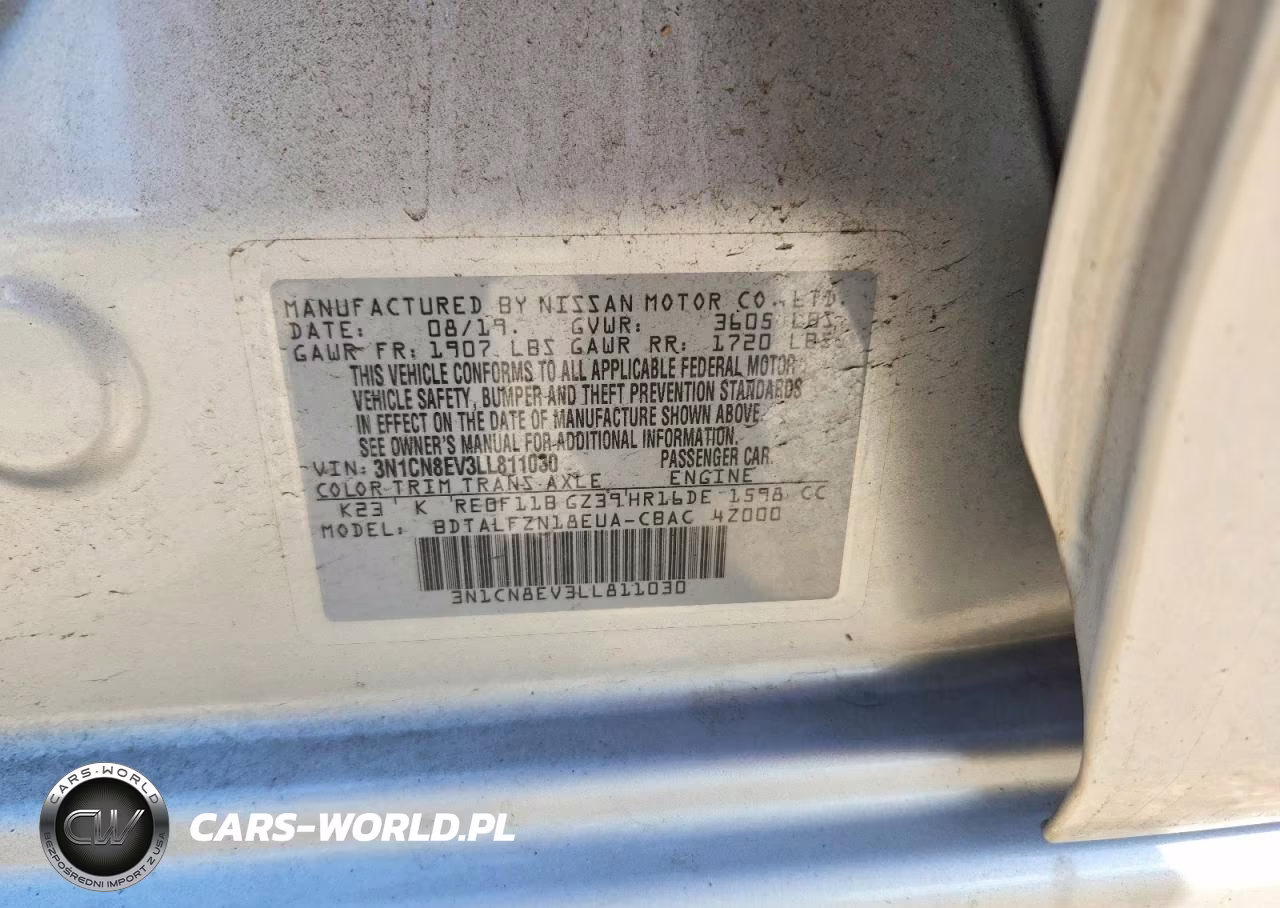 2020 Nissan Versa Sv VIN:3N1CN8EV3LL811030 - 12