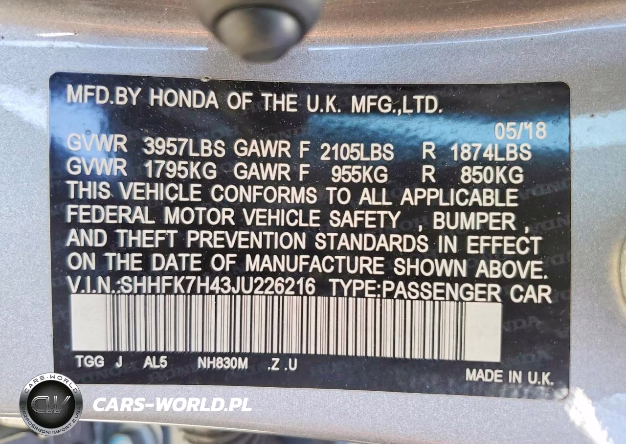 2018 Honda Civic Sport VIN:SHHFK7H43JU226216 - 12
