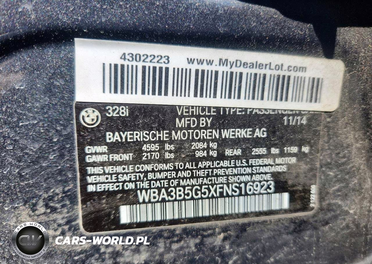 2015 BMW 328 Xi Sulev VIN:WBA3B5G5XFNS16923 - 12