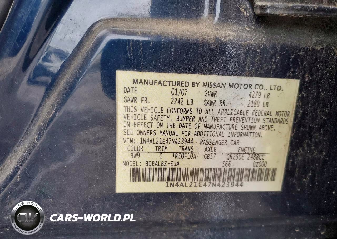 2007 Nissan Altima 2.5 VIN:1N4AL21E47N423944 - 12