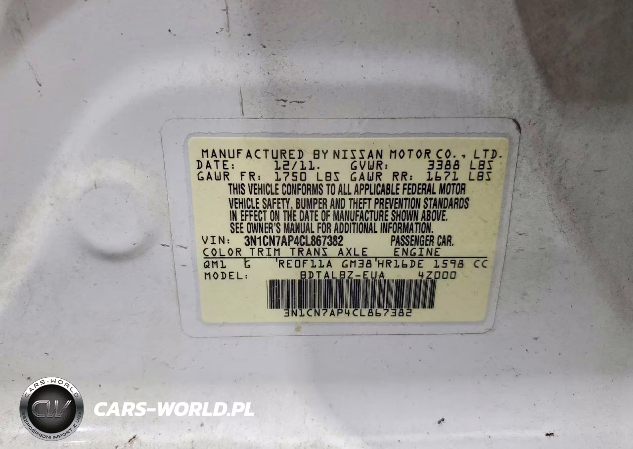 2012 Nissan Versa 1.6 S VIN:3N1CN7AP4CL867382 - 12