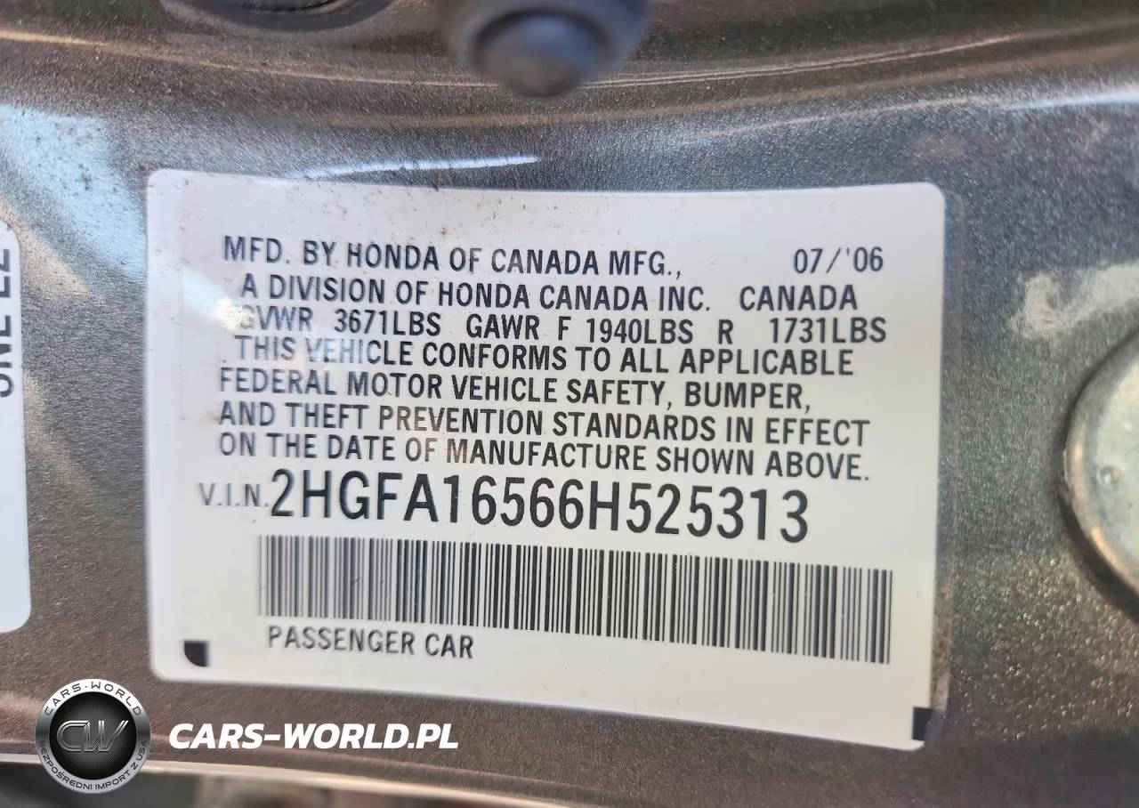 2006 Honda Civic Lx VIN:2HGFA16566H525313 - 12