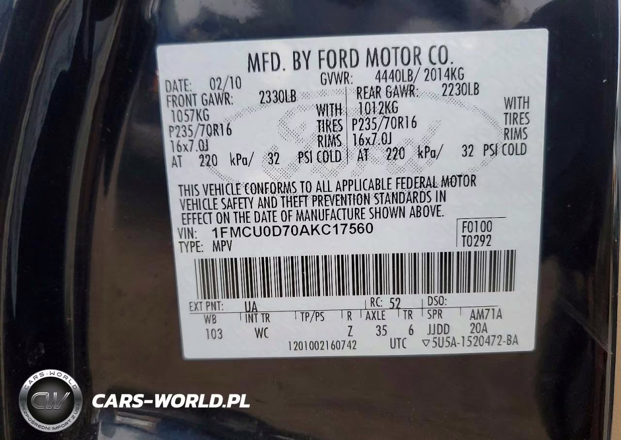2010 Ford Escape Xlt VIN:1FMCU0D70AKC17560 - 12
