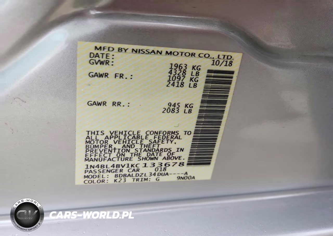2019 Nissan Altima S VIN:1N4BL4BV1KC133678 - 12