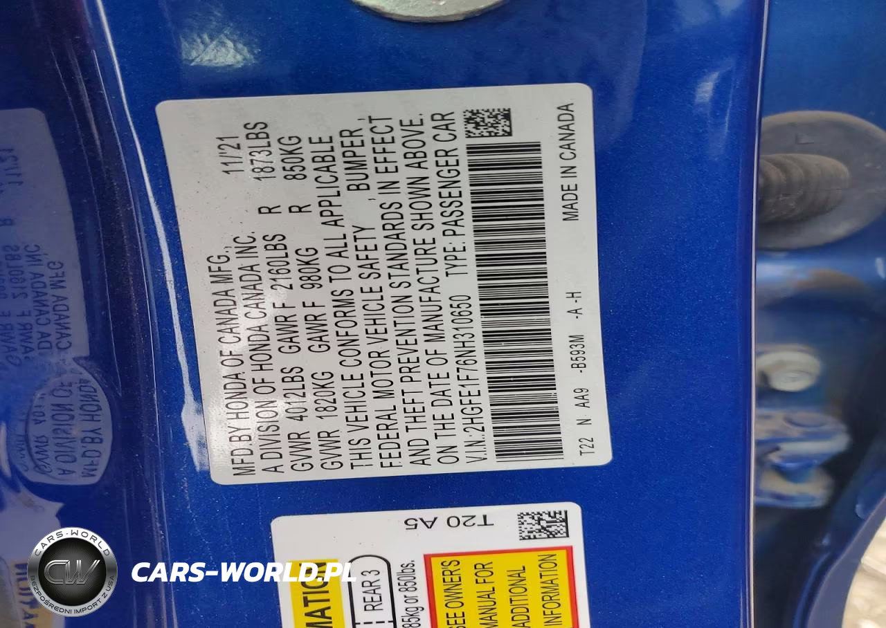 2022 Honda Civic Ex VIN:2HGFE1F76NH310650 - 12