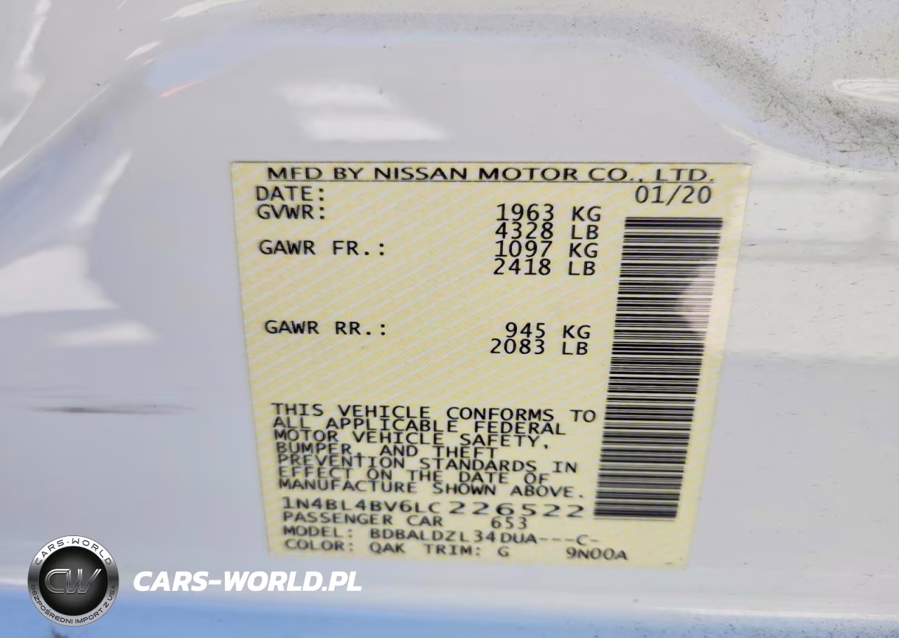 2020 Nissan Altima S VIN:1N4BL4BV6LC226522 - 13