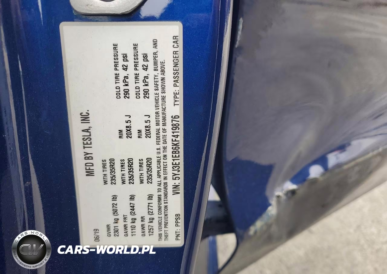 2019 Tesla Model 3 VIN:5YJ3E1EB6KF419876 - 12