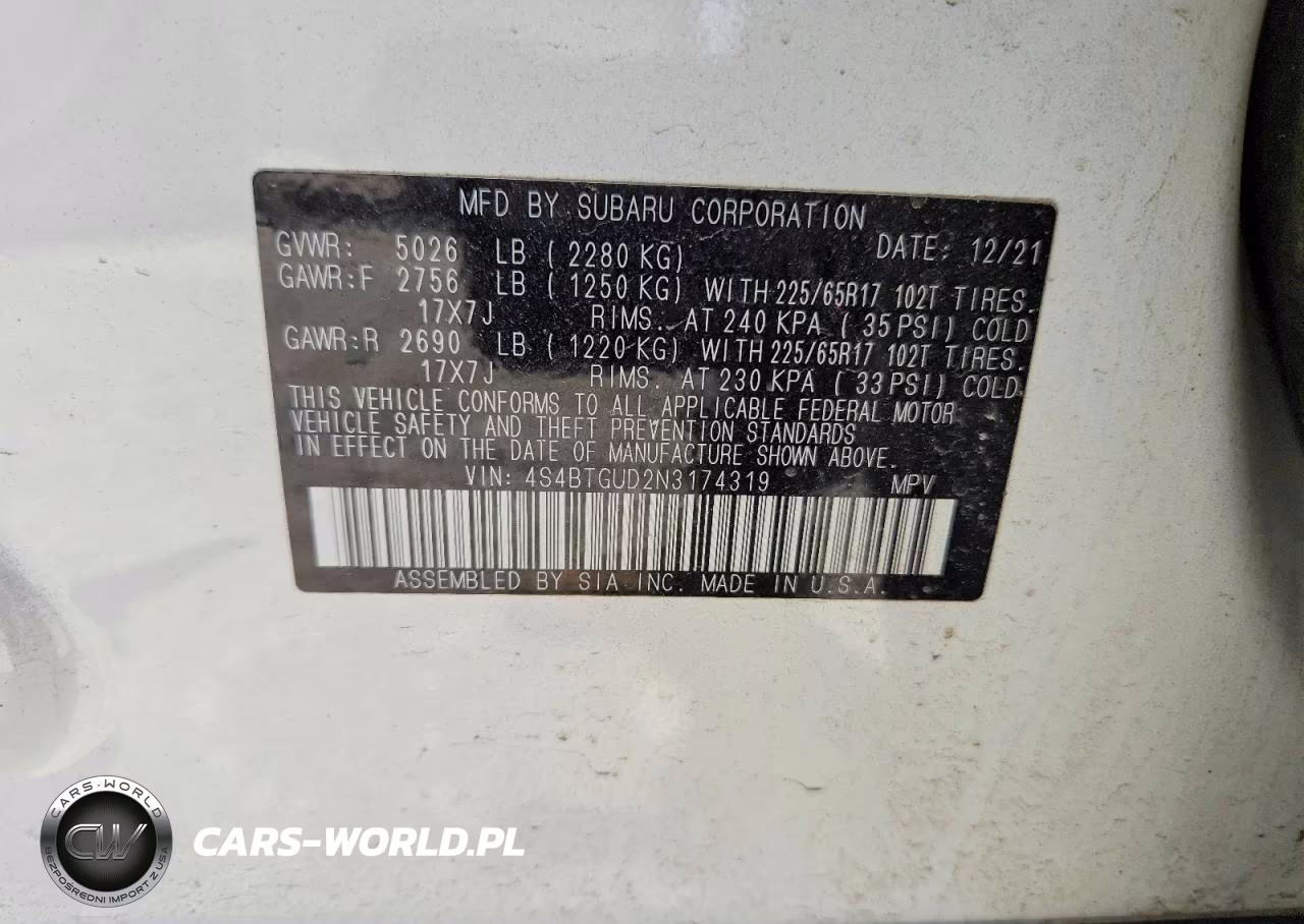 2022 Subaru Outback Wilderness VIN:4S4BTGUD2N3174319 - 13
