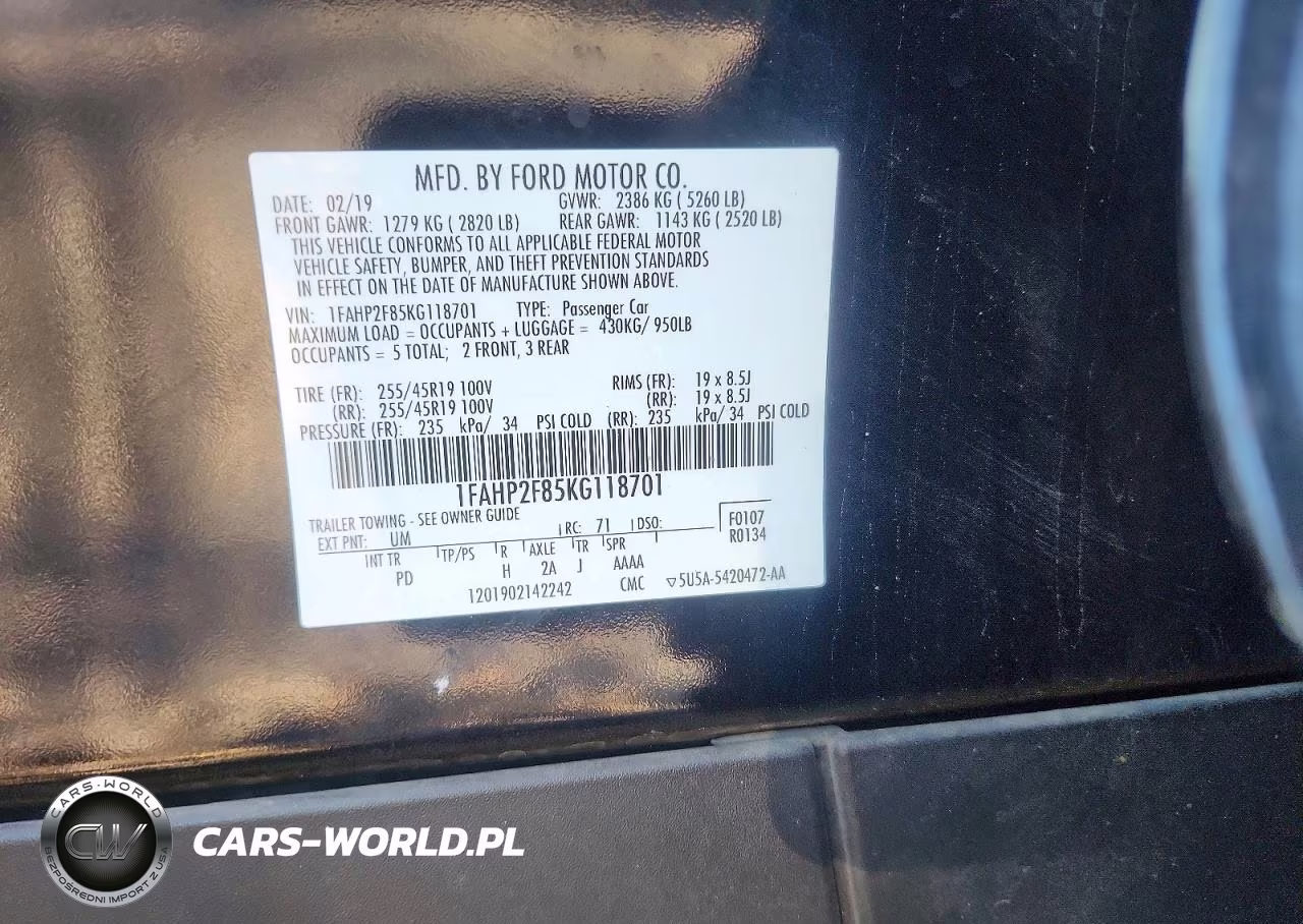 2019 Ford Taurus Limited VIN:1FAHP2F85KG118701 - 12
