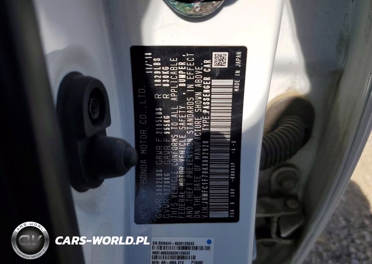2019 Honda Civic Exl VIN:JHMFC1F70KX002920 - 13