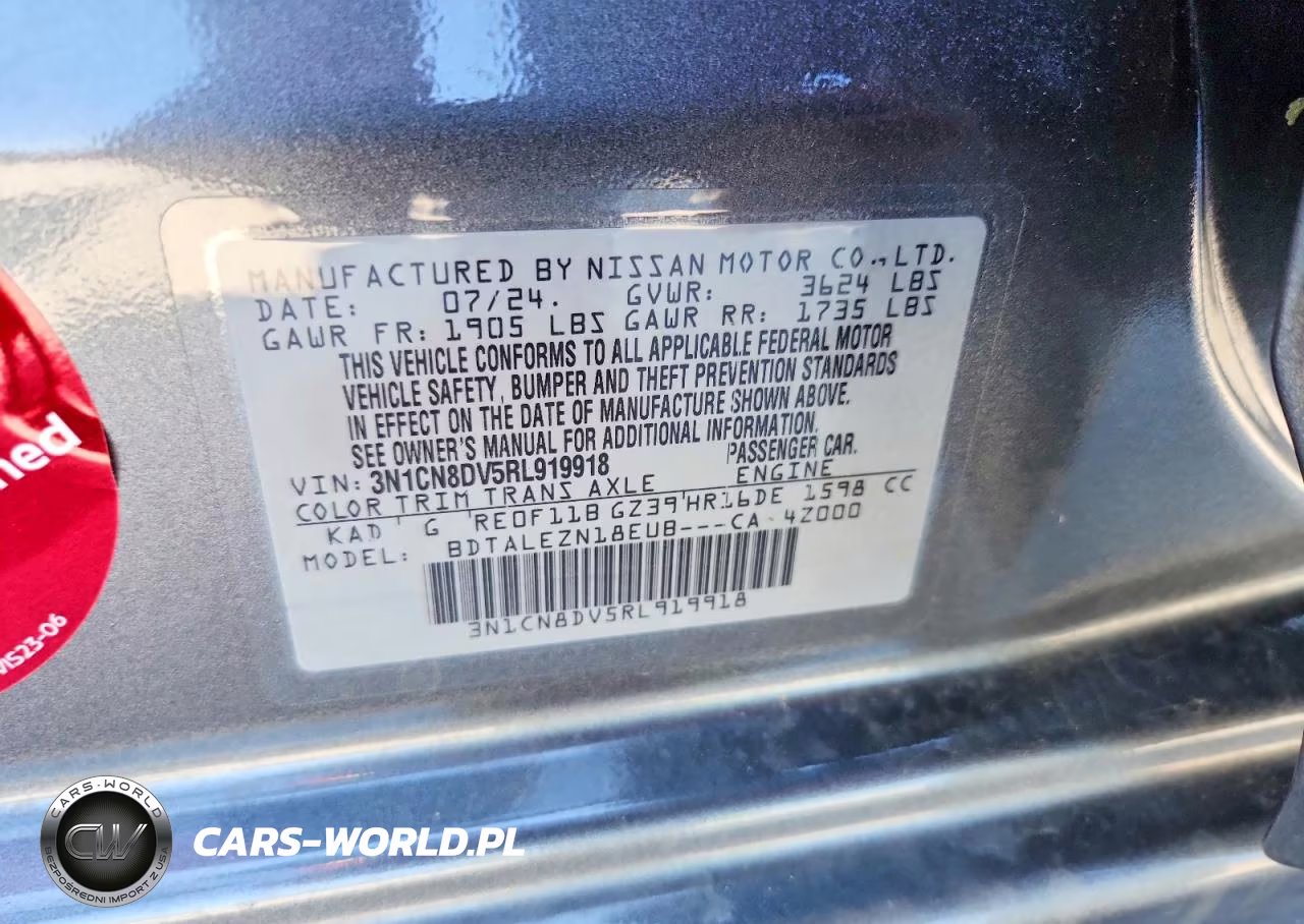 2024 Nissan Versa S VIN:3N1CN8DV5RL919918 - 13