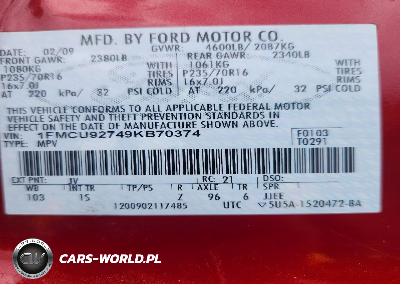 2009 Ford Escape Xls VIN:1FMCU92749KB70374 - 12