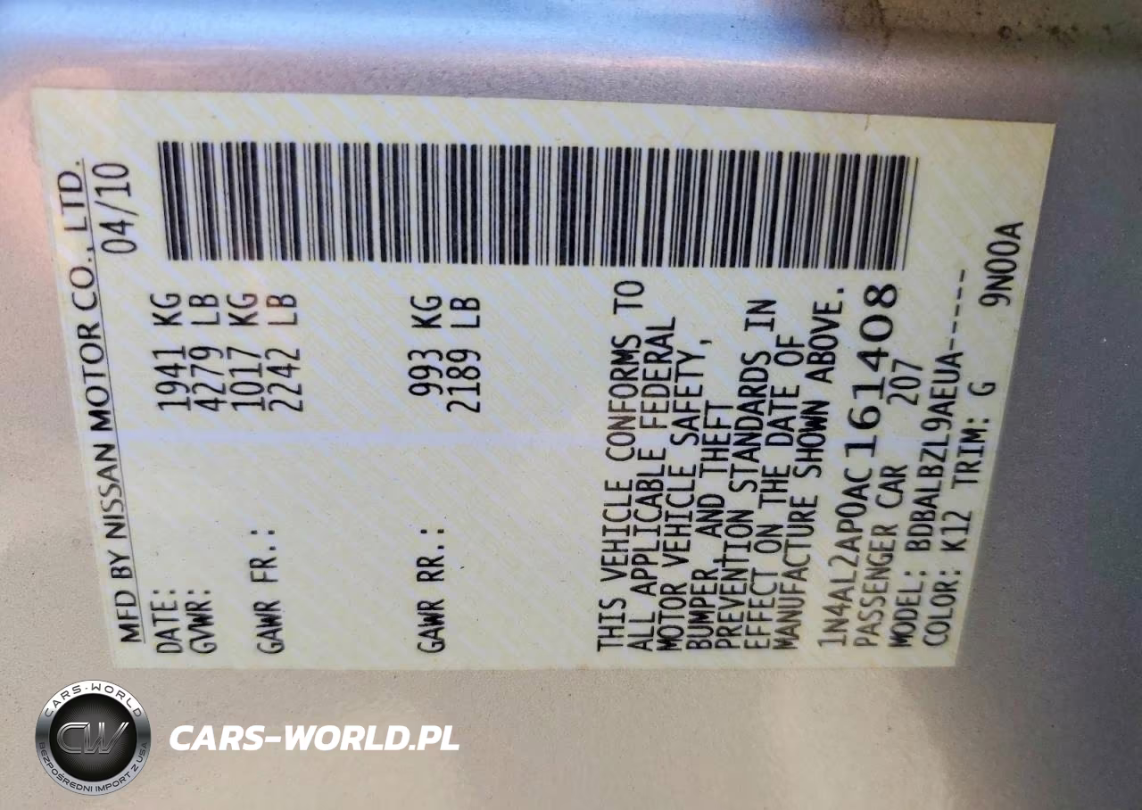 2010 Nissan Altima 2.5 VIN:1N4AL2AP0AC161408 - 12
