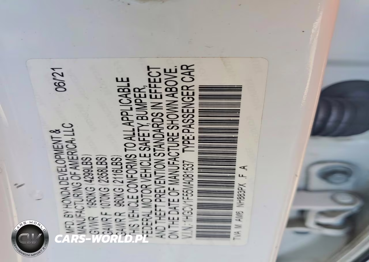 2021 Honda Accord Exl VIN:1HGCV1F55MA081537 - 12