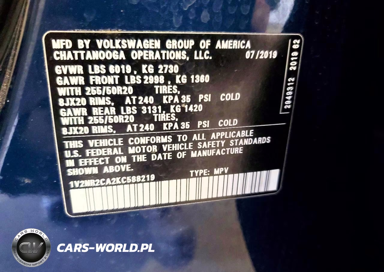 2019 Volkswagen Atlas Sel Premium VIN:1V2NR2CA2KC588219 - 13