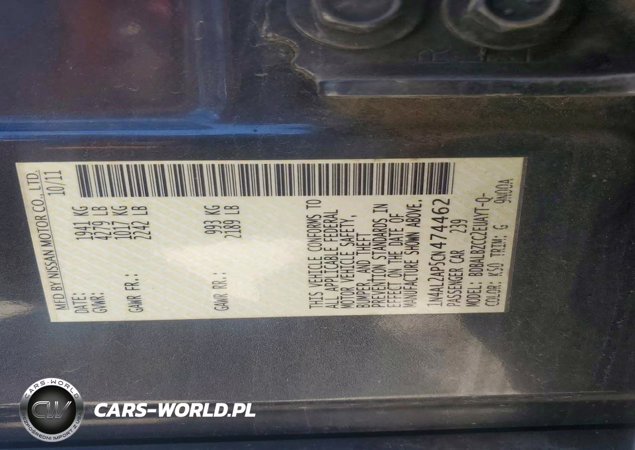 2012 Nissan Altima 2.5 VIN:1N4AL2AP5CN474462 - 12