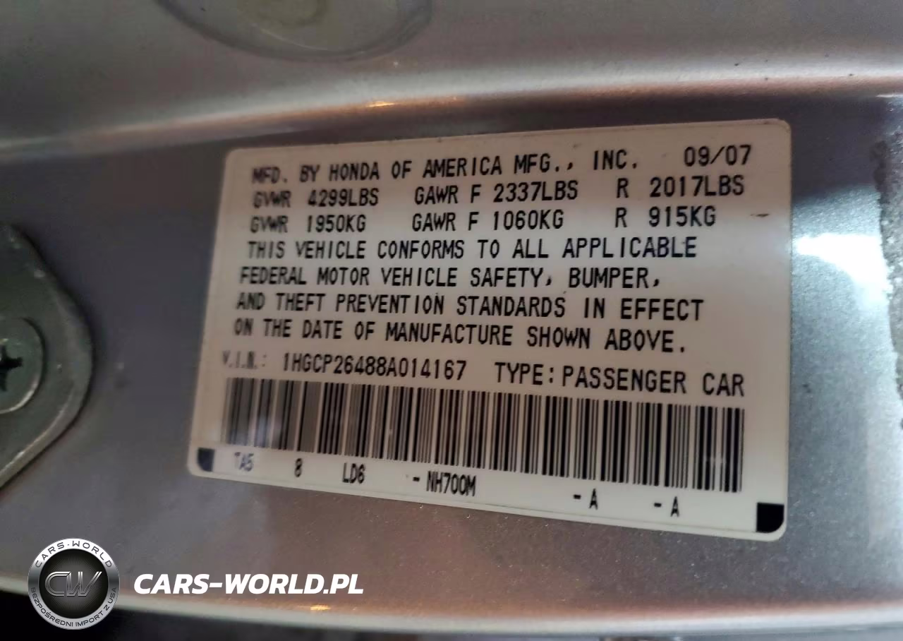 2008 Honda Accord Lxp VIN:1HGCP26488A014167 - 12