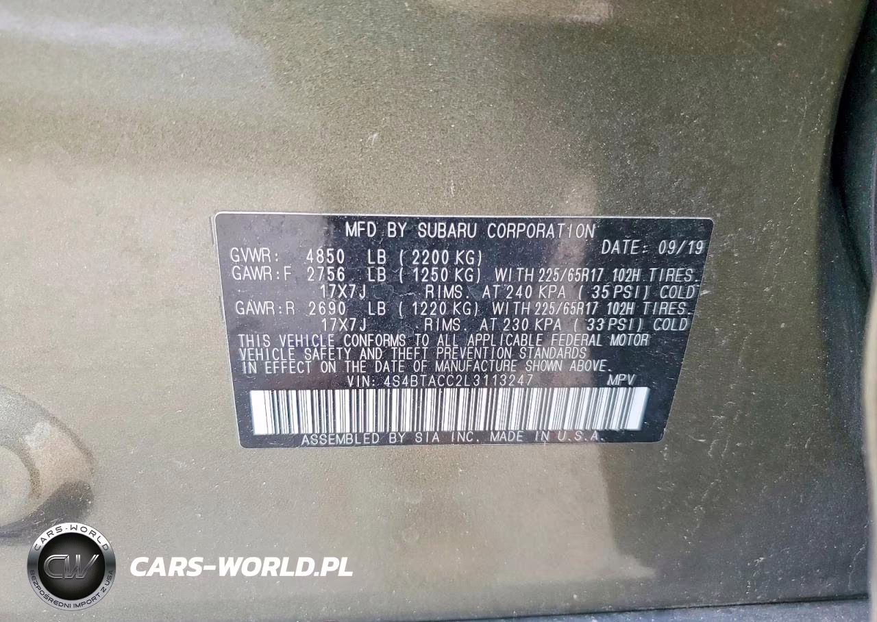 2020 Subaru Outback Premium VIN:4S4BTACC2L3113247 - 13