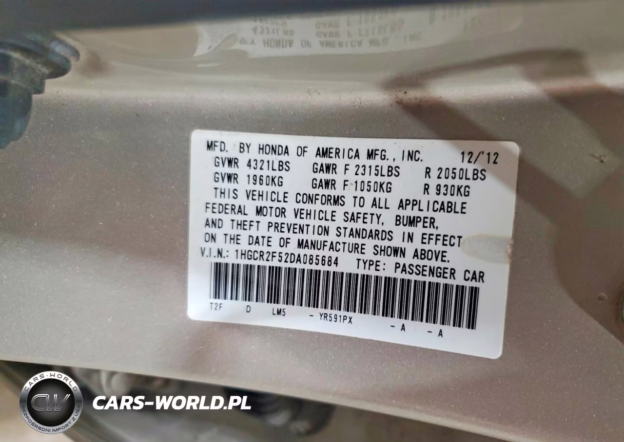 2013 Honda Accord Sport VIN:1HGCR2F52DA085684 - 12