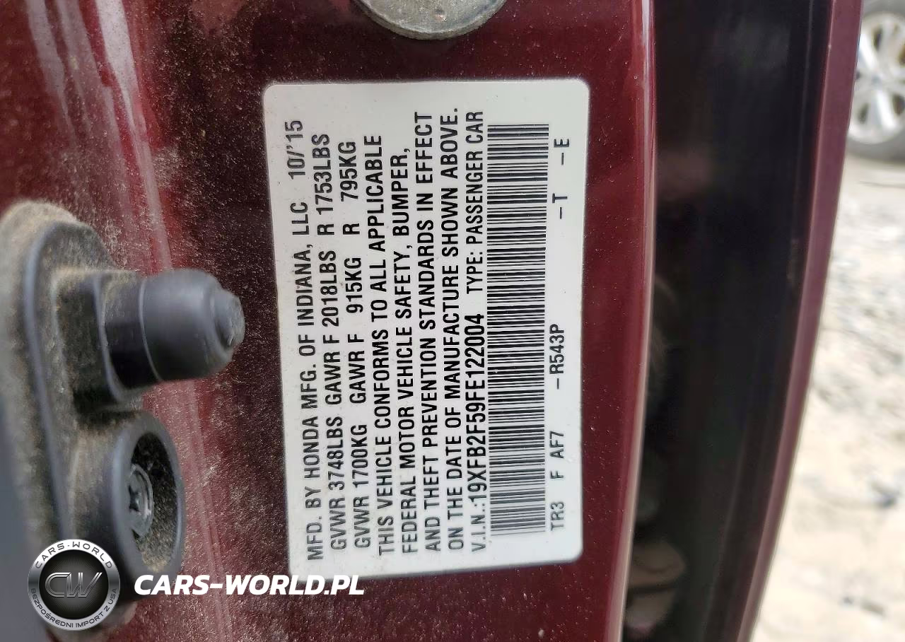 2015 Honda Civic Lx VIN:19XFB2F59FE122004 - 12