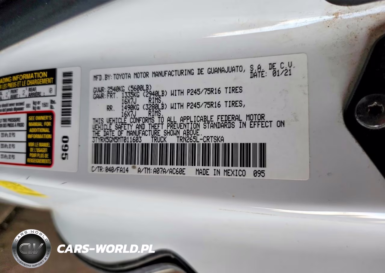 2021 Toyota Tacoma Sr VIN:3TYRX5GN5MT011603 - 12